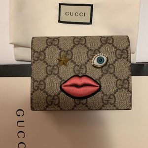 Gucci Supreme Monogram Face Card Case Wallet Pink